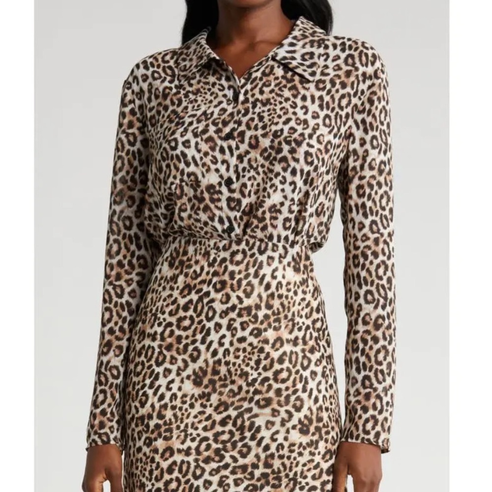 WAYF Sussex Button-Up Shirt in Leopard Small Nordstrom Mobwife Tate Macrae - Picture 1 of 5